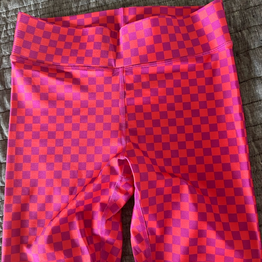 Terez Pink Checkered Leggings Stretchy Performance Wear